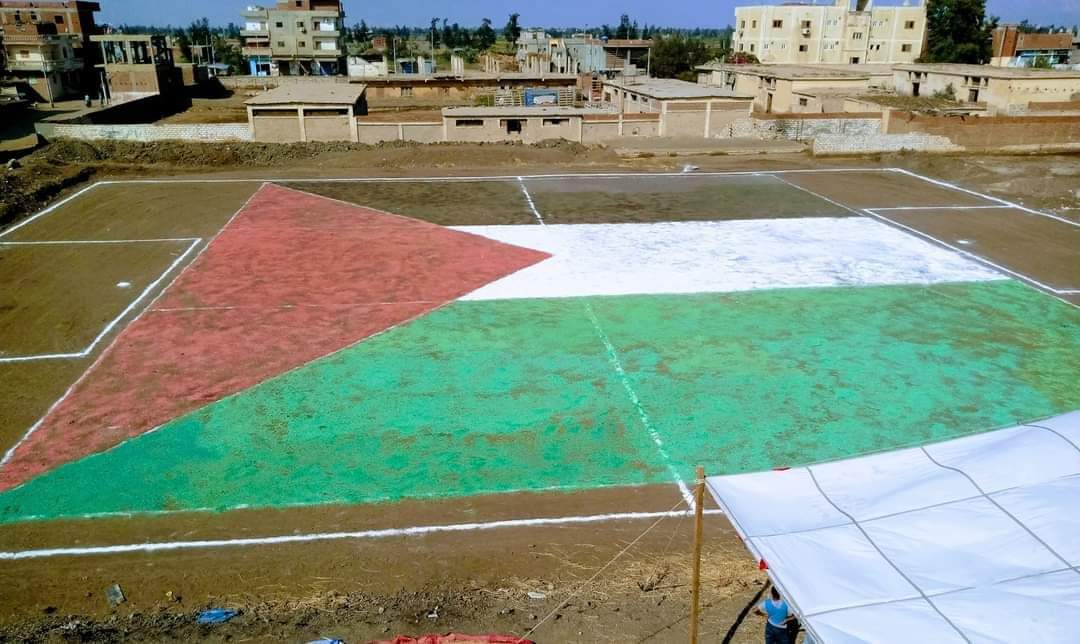 علم فلسطين في أرضية ملعب المباراة 02