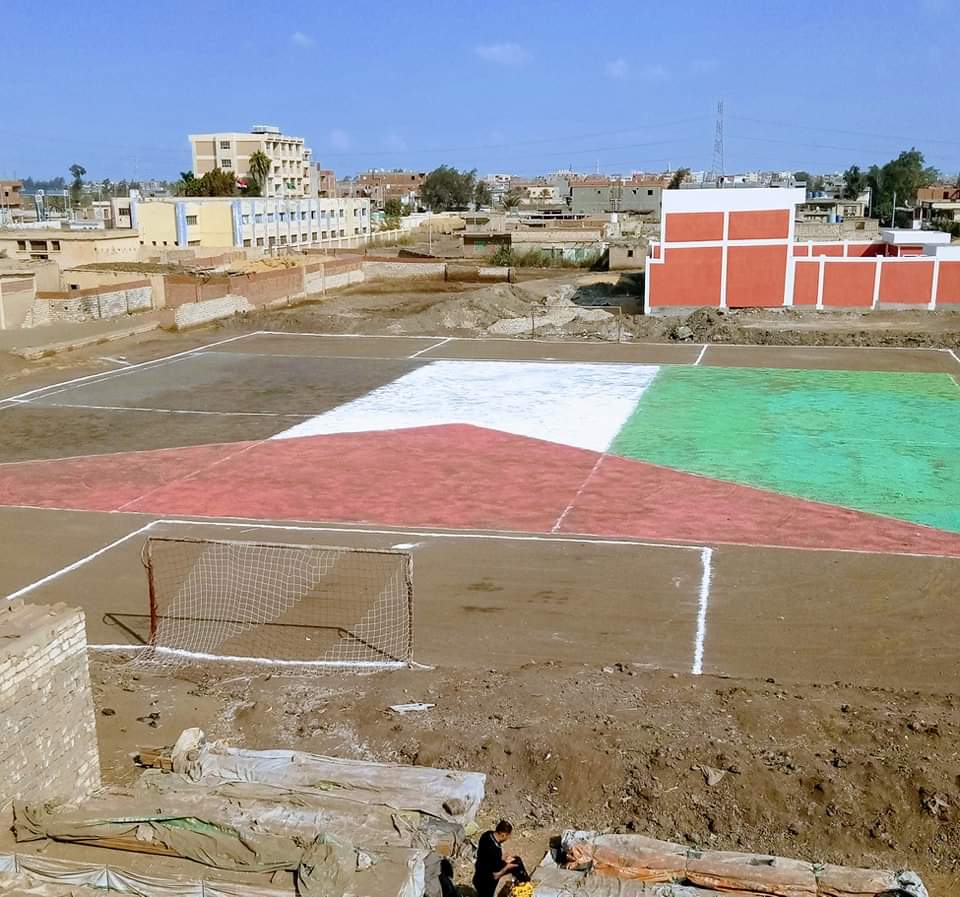 علم فلسطين في أرضية ملعب المباراة 04