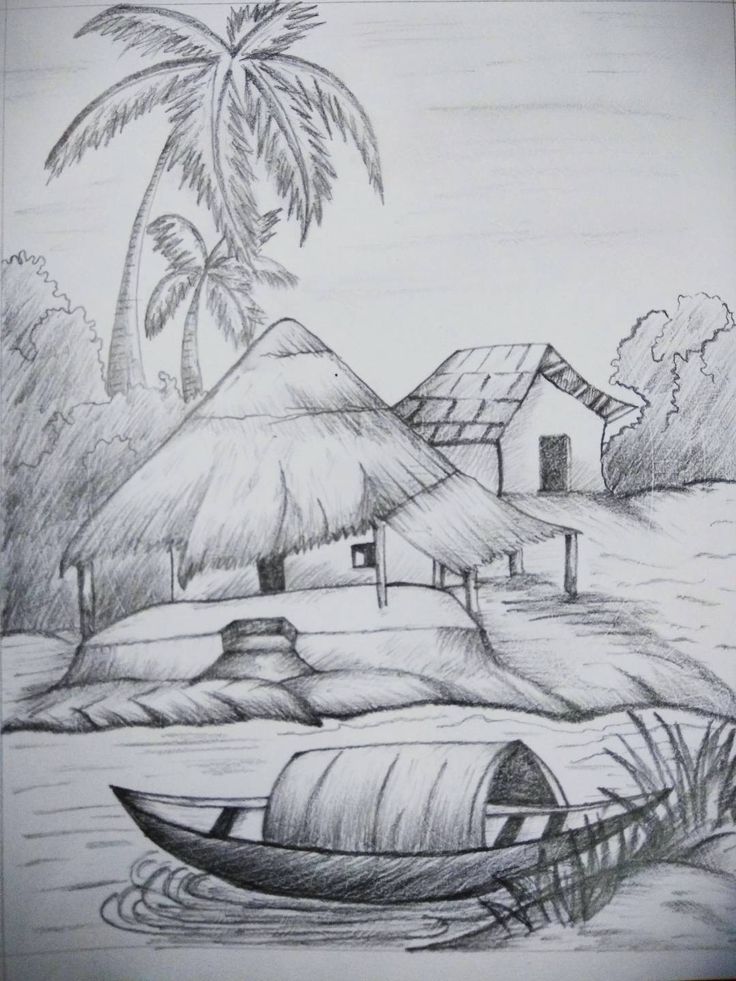 رسومات بالرصاص مناظر طبيعية