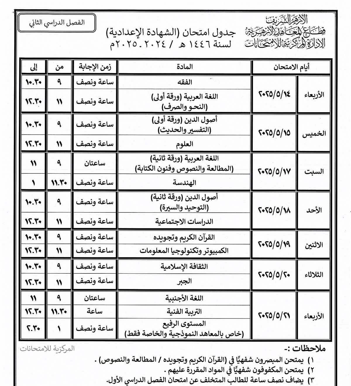 امتحانات الشهادة الاعدادية