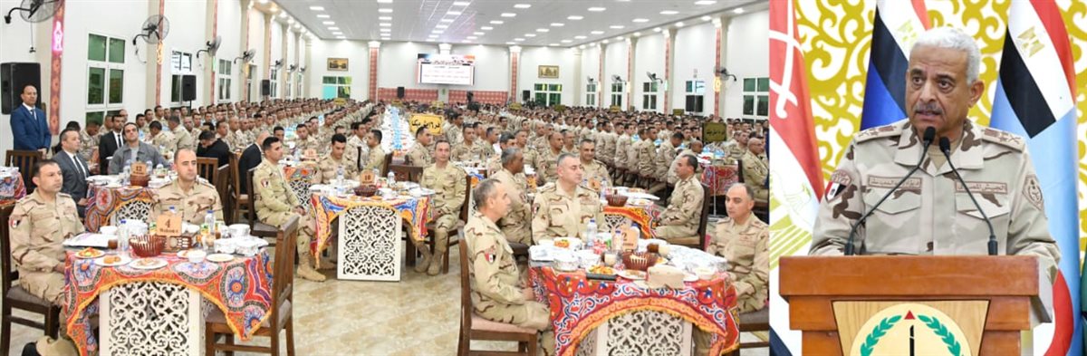وزير الدفاع والإنتاج الحربى يشارك مقاتلى الجيش الثانى الميدانى تناول وجبة الإفطار