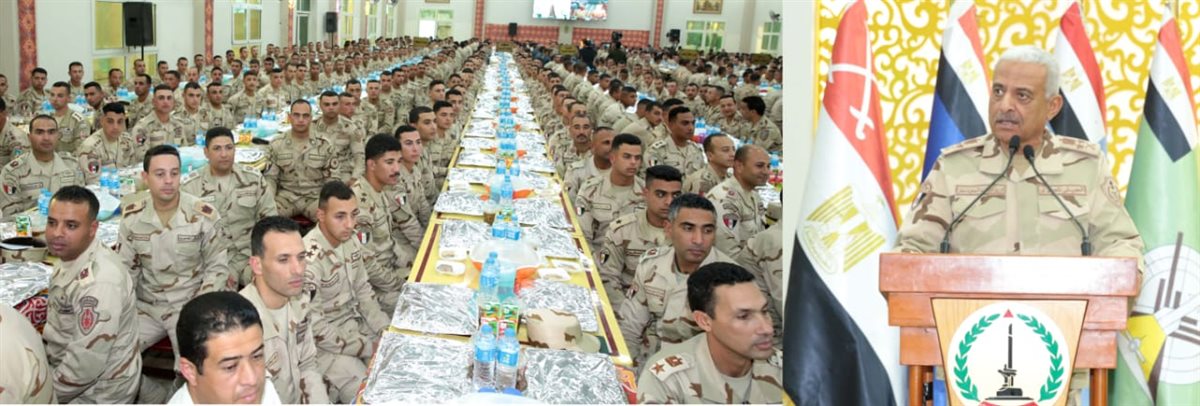 وزير الدفاع والإنتاج الحربى يشارك مقاتلى الجيش الثانى الميدانى تناول وجبة الإفطار