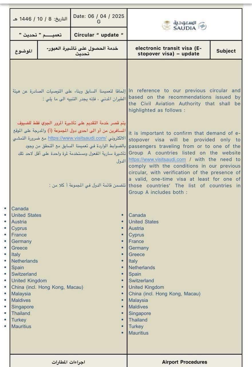 تعميم سعودي حول خدمات التأشيرة