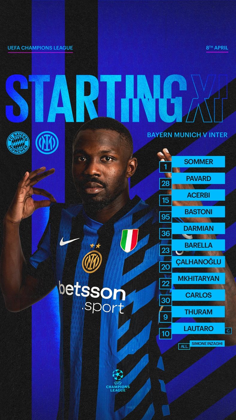 <strong>تشكيل إنتر ميلان الرسمي لمواجهة بايرن ميونخ في دوري أبطال أوروبا</strong>