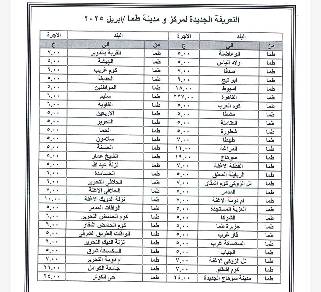 التعريفة الجديدة لنقل الركاب