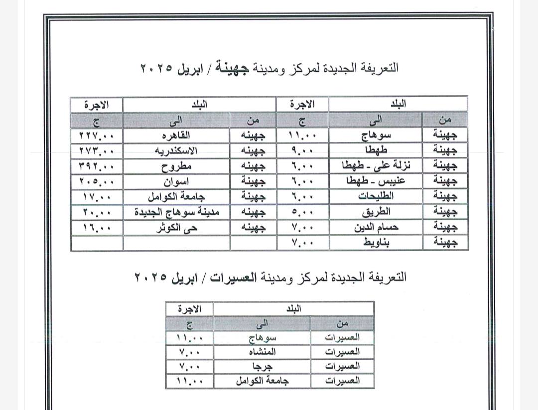 التعريفة الجديدة لنقل الركاب