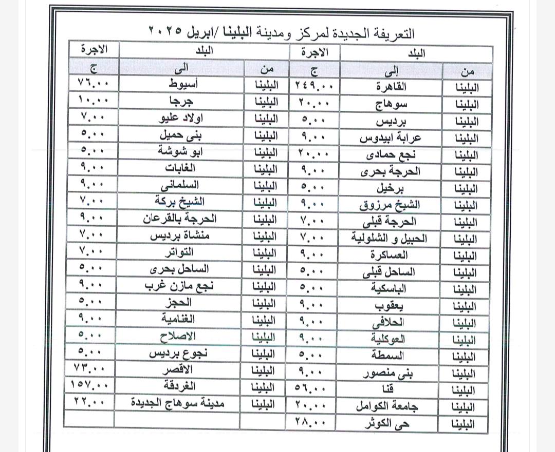 التعريفة الجديدة لنقل الركاب