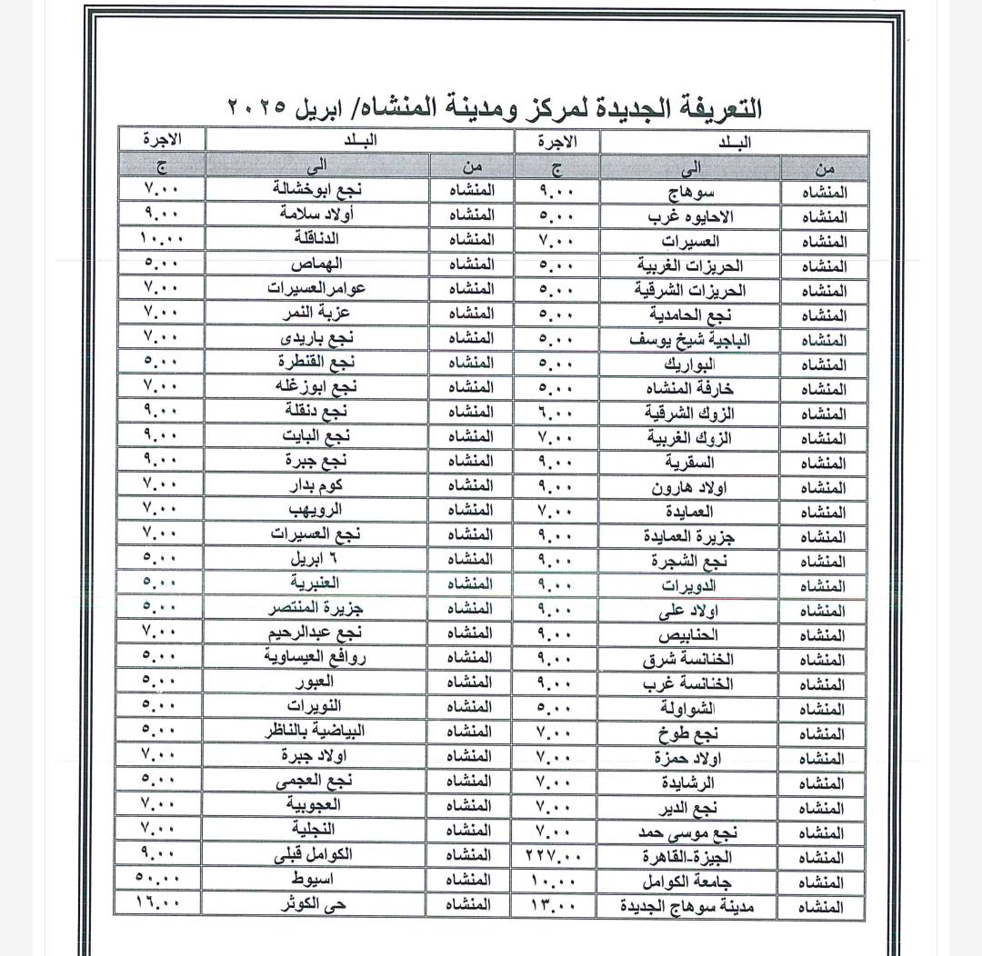 التعريفة الجديدة لنقل الركاب