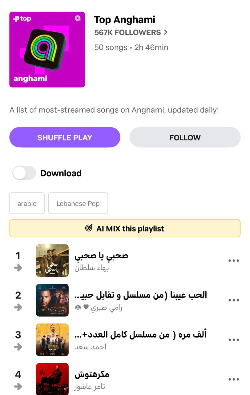 الحب عيبنا لـ رامي صبري تتصدر تريند أنغامي في قائمة الأكثر استماعًا<br alt=
