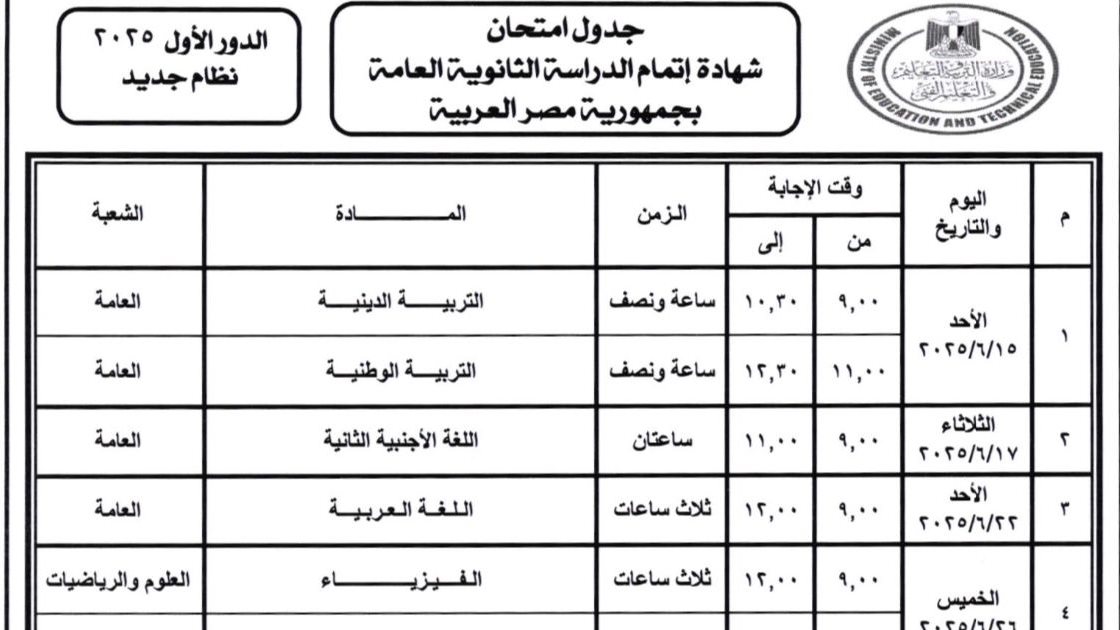 موعد امتحانات الثانوية العامة 2025