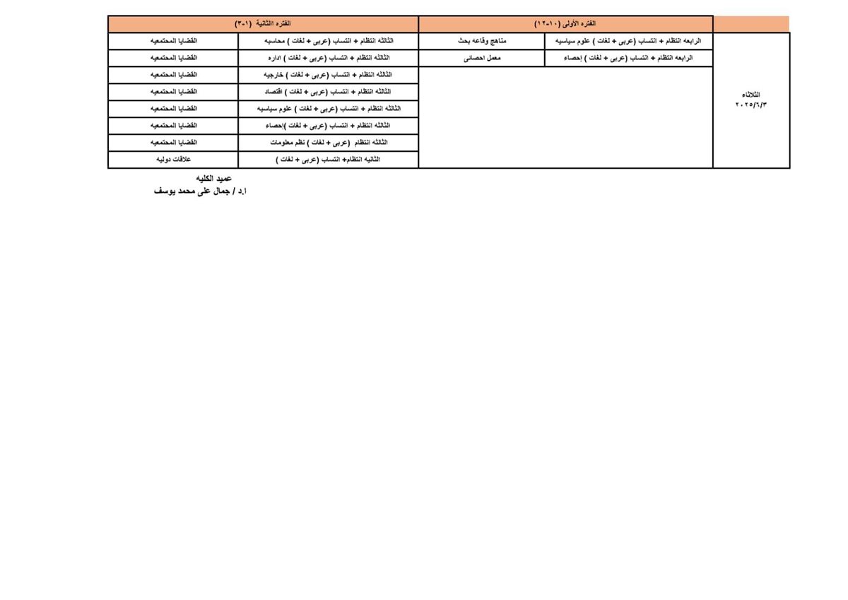 جداول امتحانات الفصل الدراسي الثاني 2025 لـ طلاب تجارة حلوان
