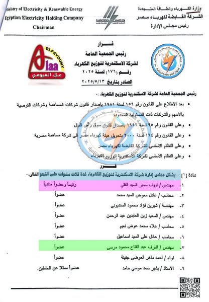 حركة تغييرات مجالس إدارات شركات توزيع الكهرباء