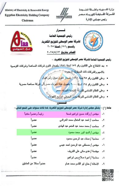 حركة تغييرات مجالس إدارات شركات توزيع الكهرباء