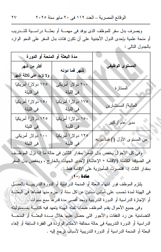 لائحة بدل السفر ومصروفات الانتقال للموظفين بالهيئة العامة لموانى البحر الأحمر