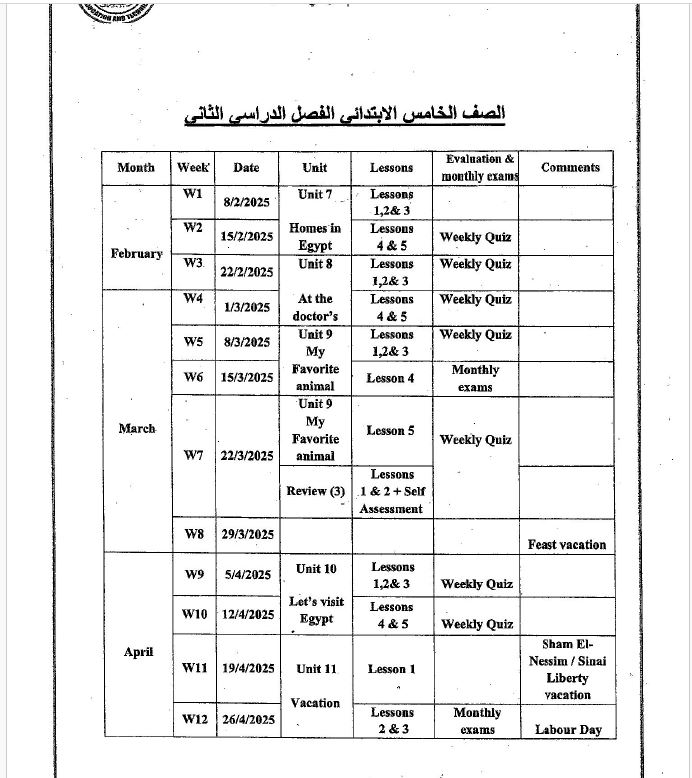 منهج اللغة الإنجليزية للصف الخامس الابتدائي