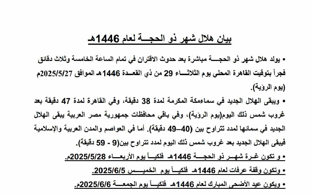 أول أيام ذي الحجة 2025 فلكيًا