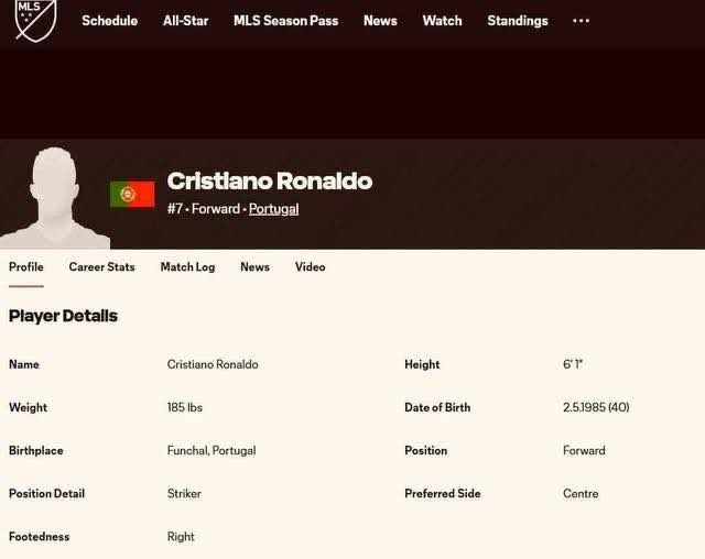 الموقع الرسمي للدوري الأمريكي يضيف اسم رونالدو في ملف اللاعبين