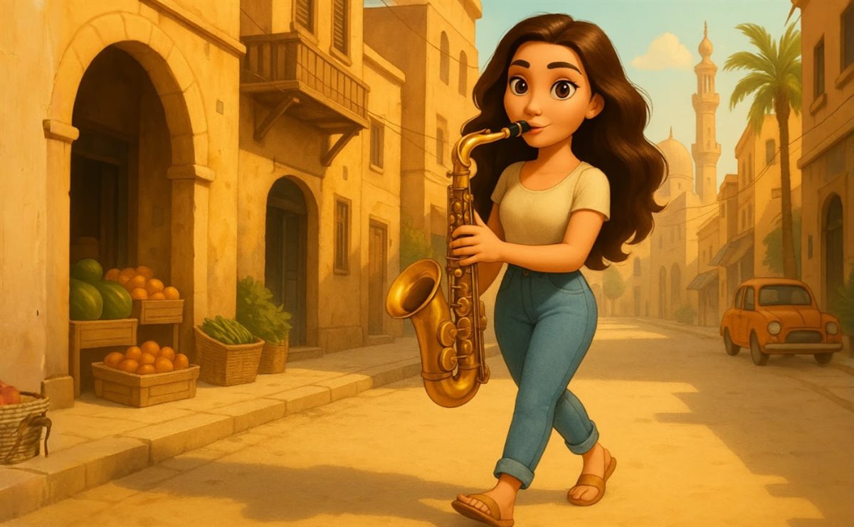 لقطات من أغنية كركشنجي بالـAI التي قدمتها عازفة الساكسفون رحمة حسن