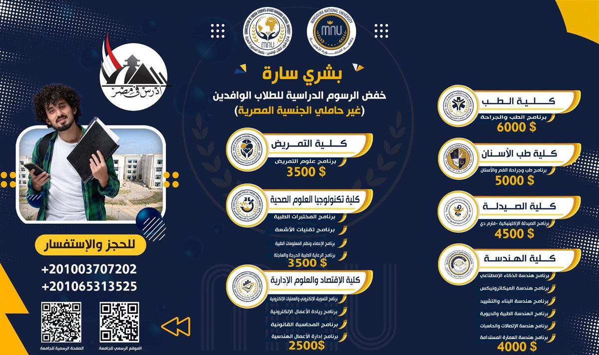 مصروفات جامعة المنصورة الأهلية للطلاب الوافدين