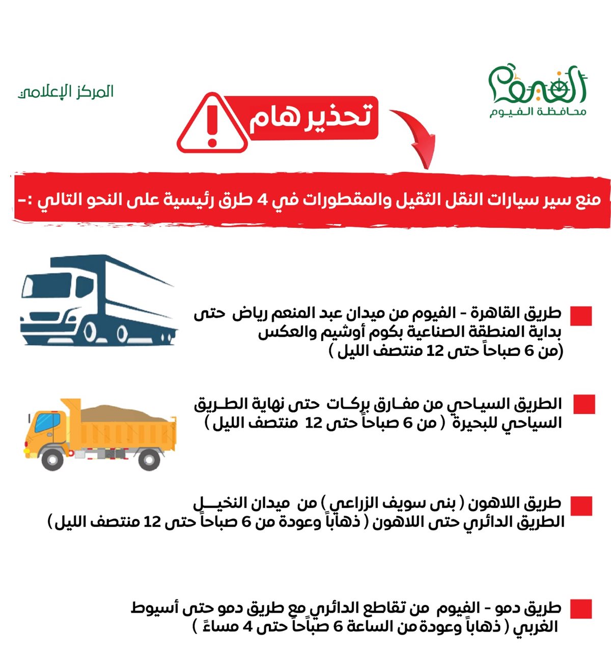 محافظ الفيوم: بدء تطبيق المحاور المرورية الجديدة 