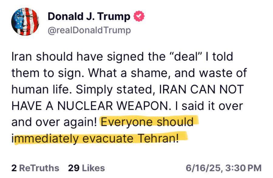 منشور ترامب عبر تروث سوشيال