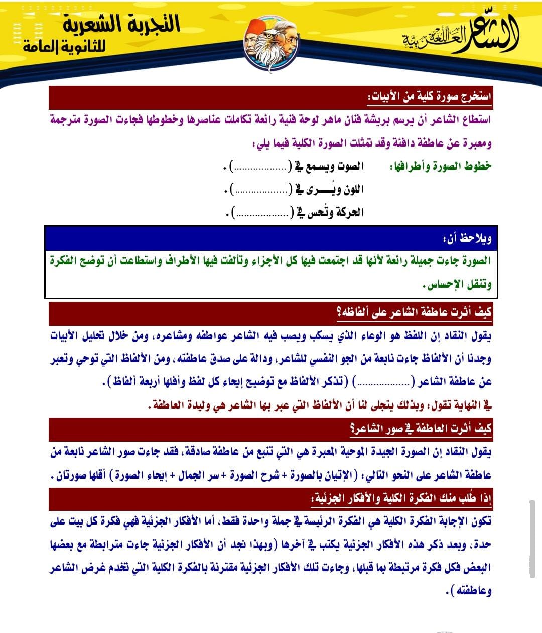 مراجعة ليلة الامتحان في اللغة العربية لطلاب الثانوية العامة 2025