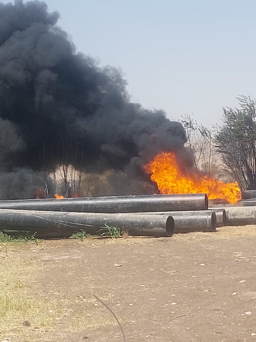  حريق في مخزن مواسير بلاستيكية بسوهاج