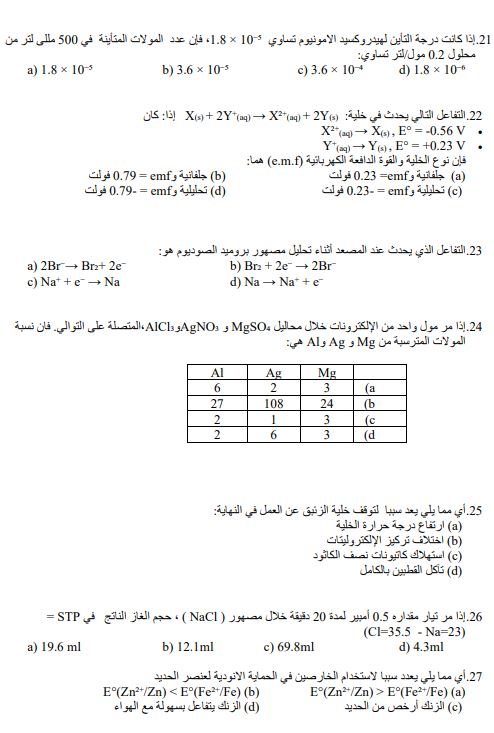 أسئلة متوقعة لامتحان الكيمياء للثانوية العامة 2025