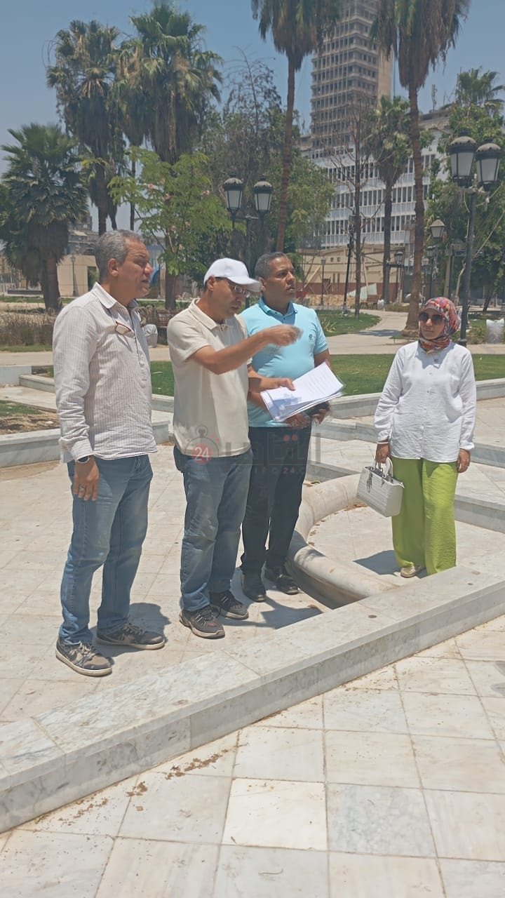 أعمال ترميم نافورة الأزبكية