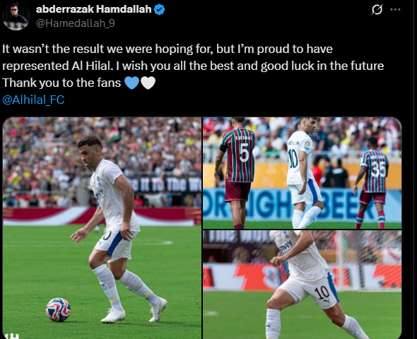 <strong>بعد خوضه 15 دقيقة فقط.. أول تعليق من حمدالله عقب مشاركته مع الهلال في كأس العالم للأندية</strong>