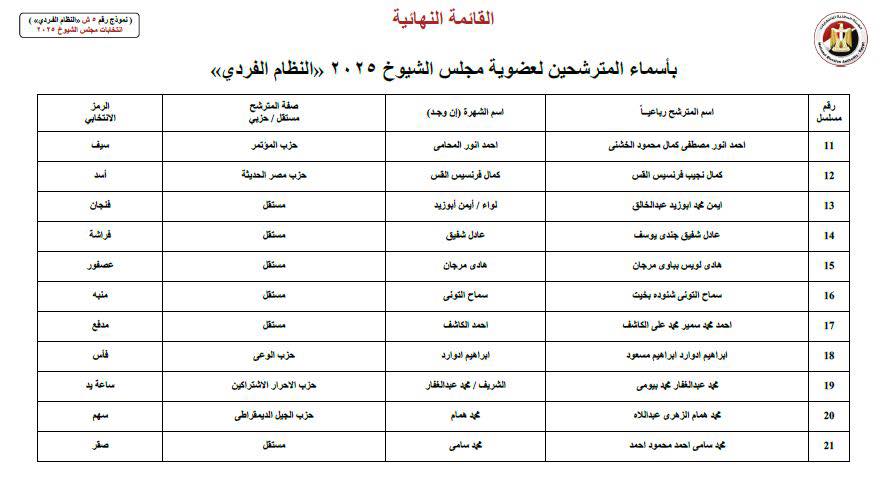 على رأسهم محمد زكي.. القائمة النهائية لمرشحي الفردي لانتخابات الشيوخ بالقاهرة