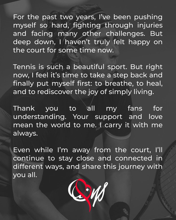 أنس جابر &nbsp;تعلن ابتعادها عن الملاعب