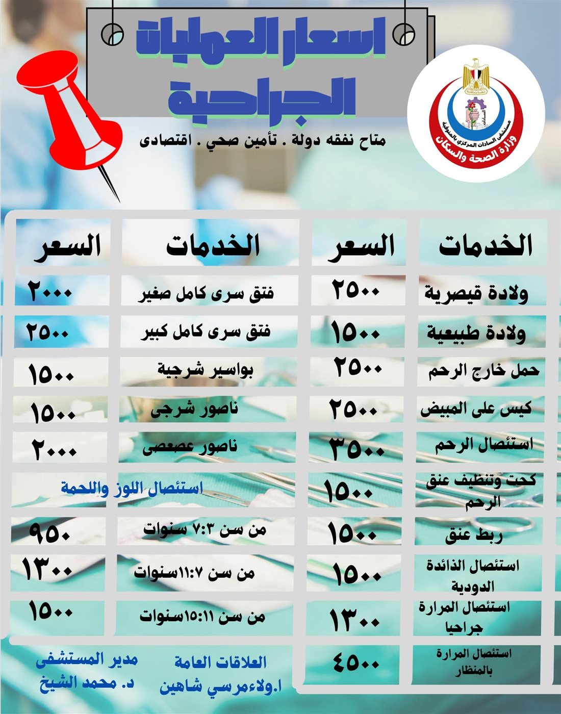 تخفيضات مستشفى السادات المركزي بالمنوفية