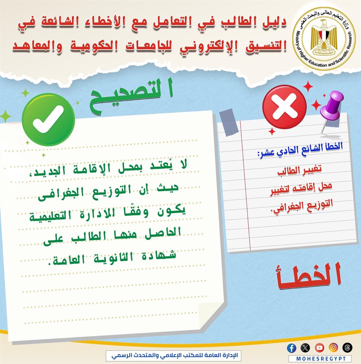 التعليم العالي تنشر دليلًا توضيحيًا للتعامل مع الأخطاء الشائعة في التنسيق الإلكتروني