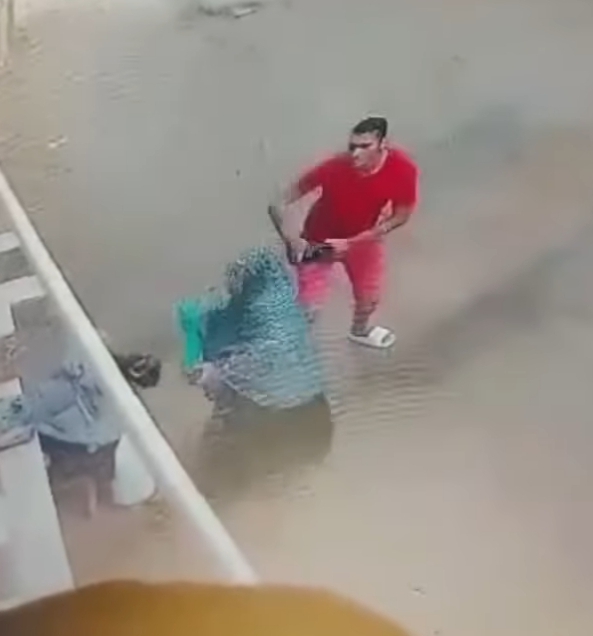 لحظة الأعتداء علي سيدة مسنة بالدقهلية