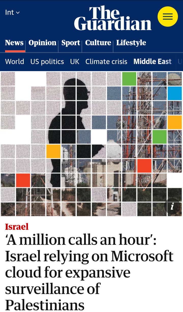 من تقرير الجارديان حول تعاون مايكروسوفت وإسرائيل