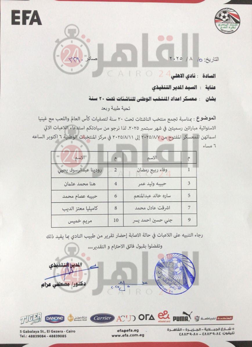 خطاب اتحاد الكرة للأهلي