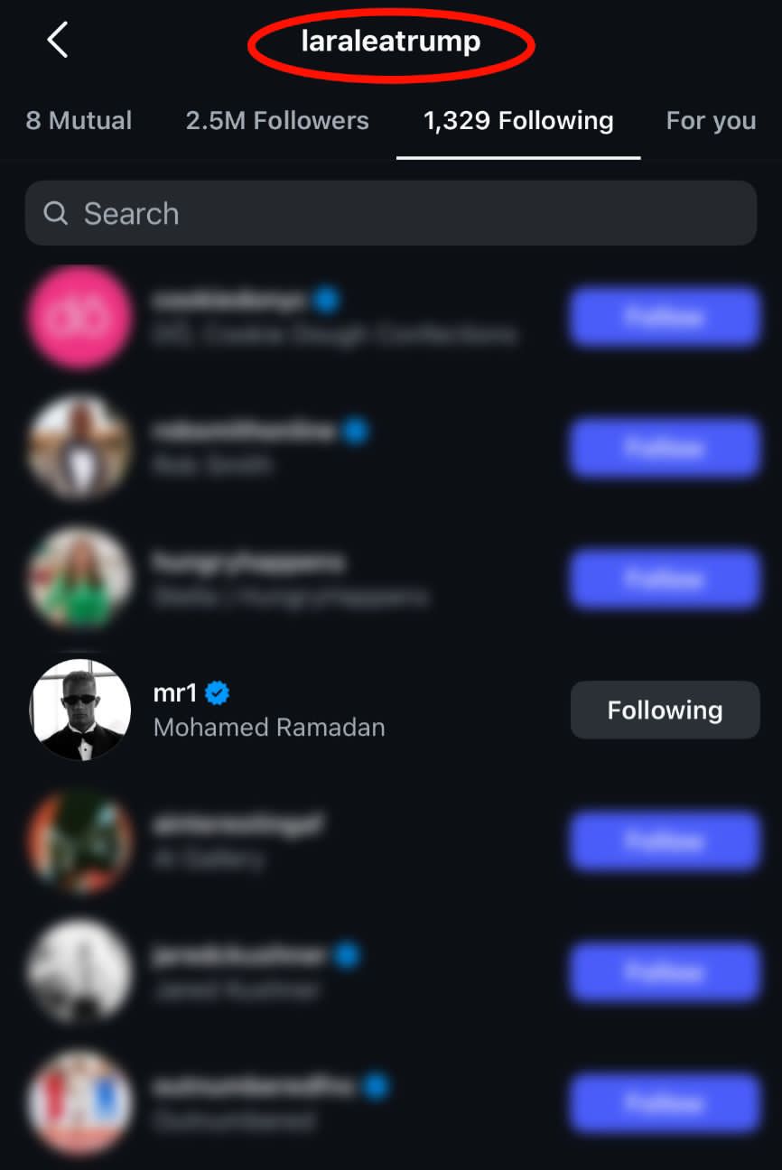 بعد جدل حقيقة دفعه أموال لمقابلتها.. لارا ترامب تبدأ في متابعة محمد رمضان على انستجرام