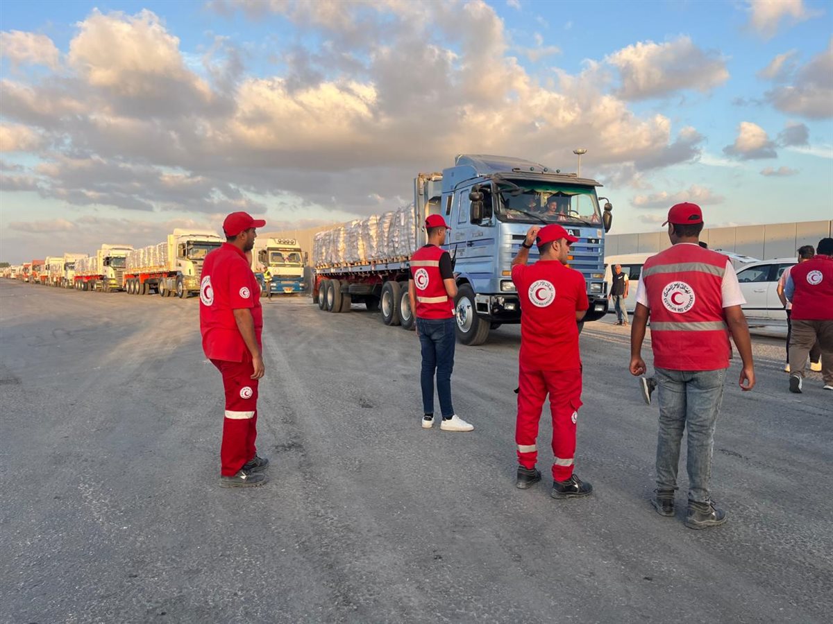 الهلال الأحمر المصري يدفع أكثر من 85 ألف سلة غذائية في قافلة «زاد العزة» الـ 18 إلى غزة