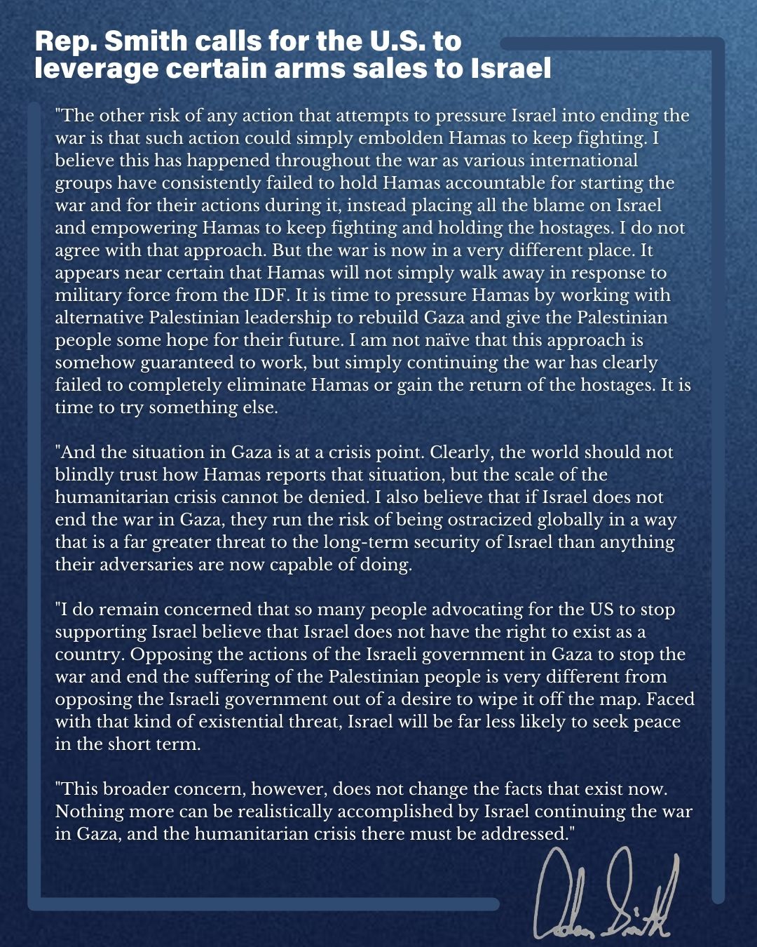 قيادي ديمقراطي في لجنة الخدمات المسلحة الأمريكية يدعو لوقف تزويد إسرائيل بالأسلحة الهجومية