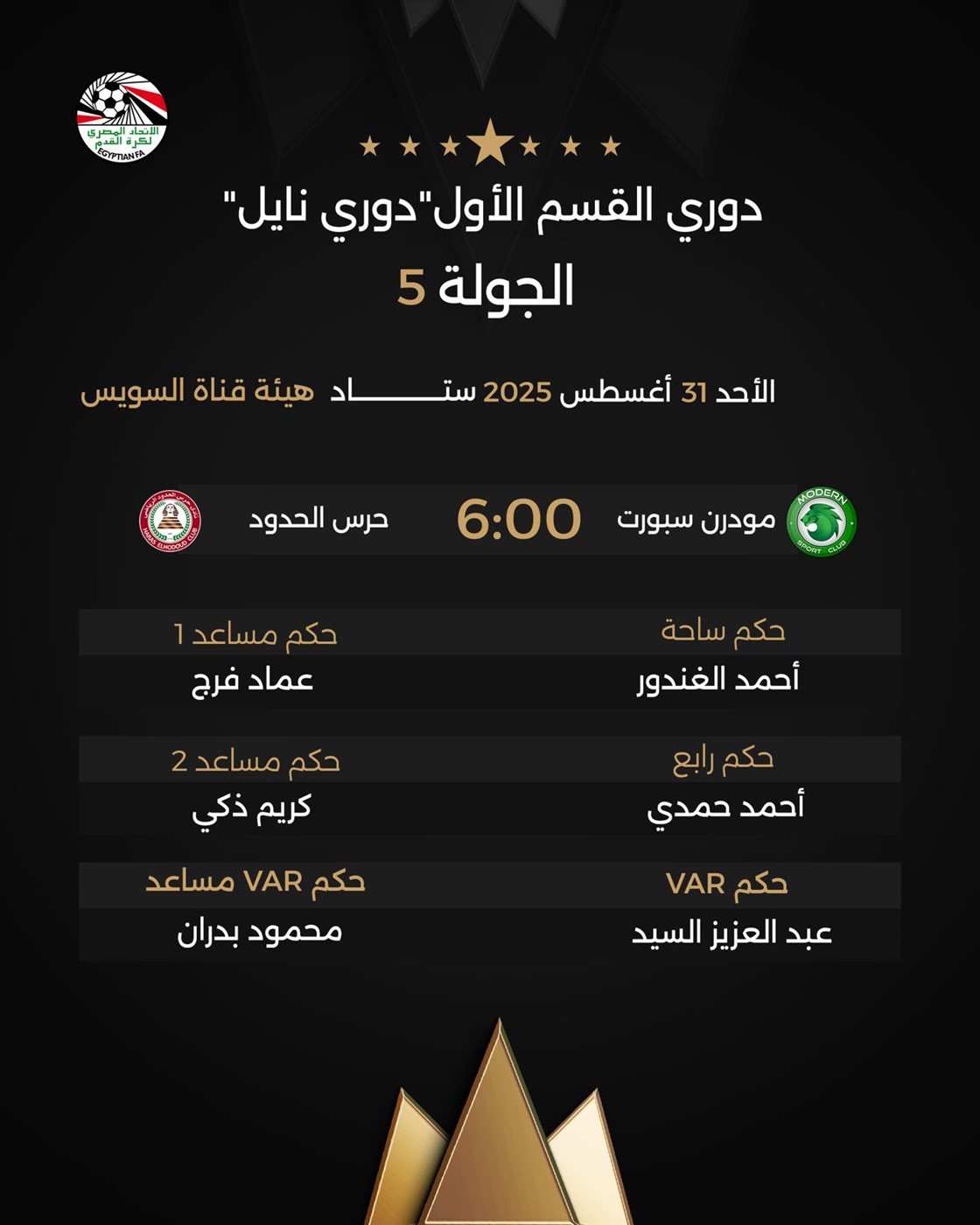  حكام مباريات الأحد بالدوري الممتاز