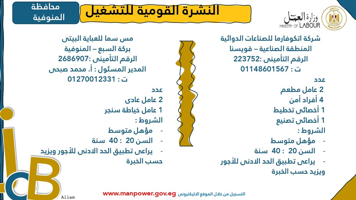 فرص عمل جديدة من وزارة العمل