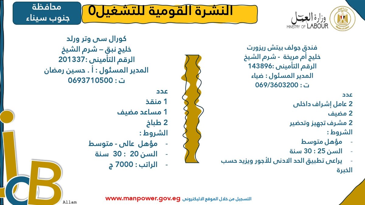 فرص عمل جديدة من وزارة العمل