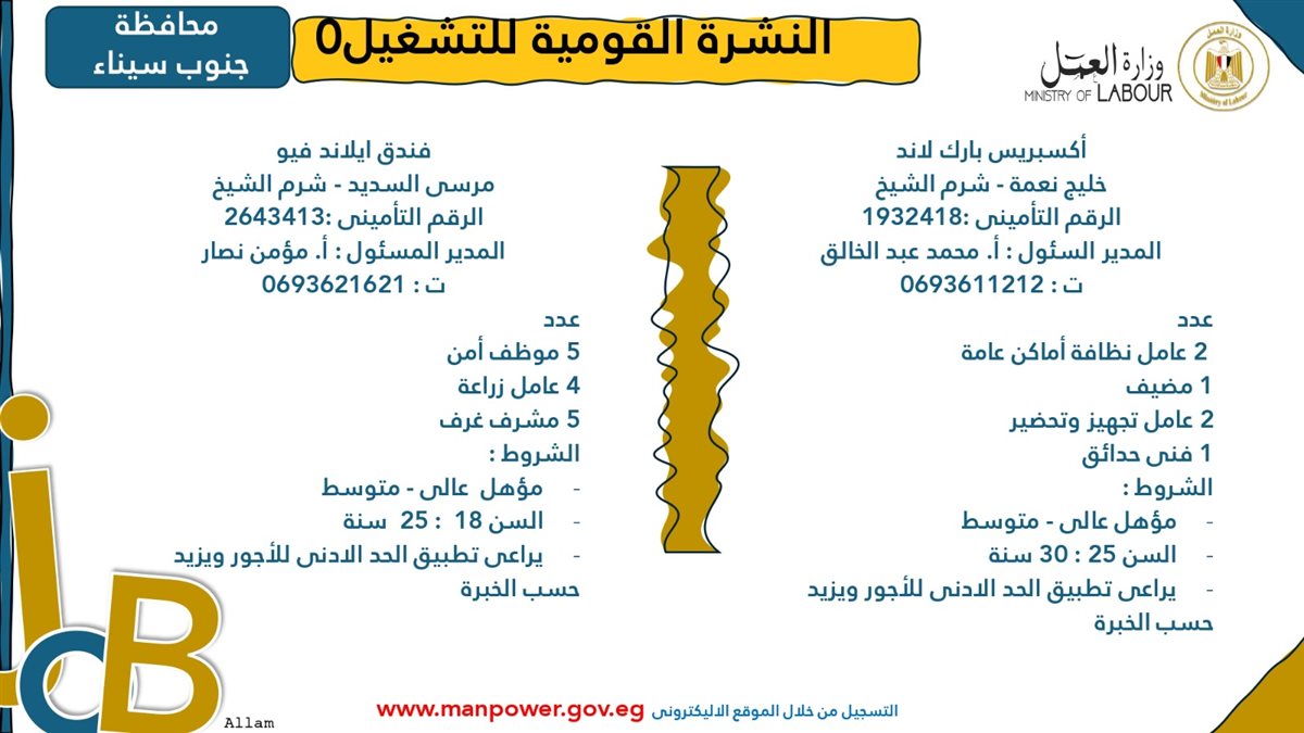 فرص عمل جديدة من وزارة العمل