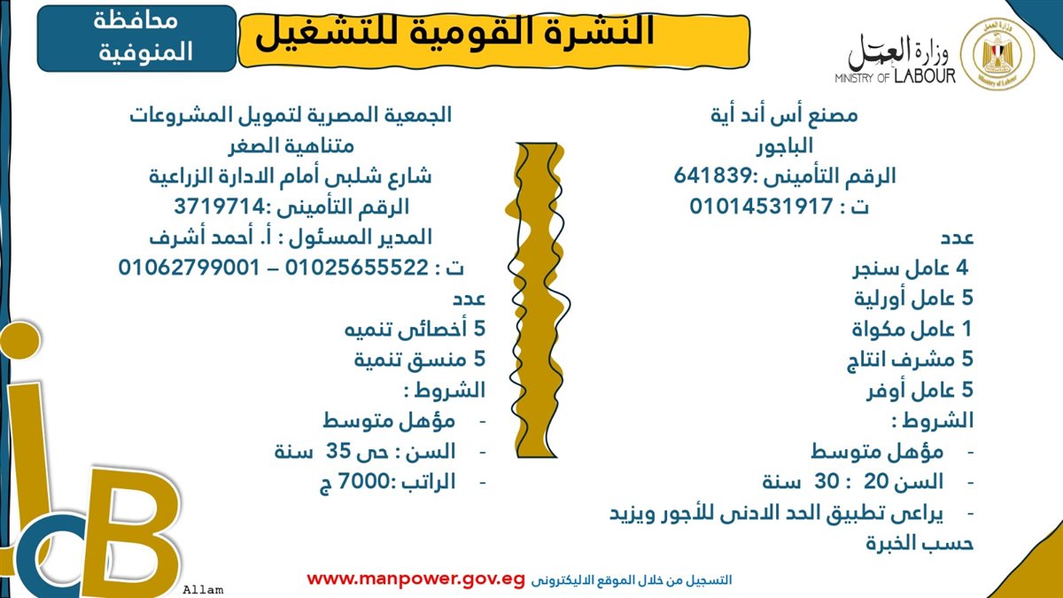 فرص عمل جديدة من وزارة العمل