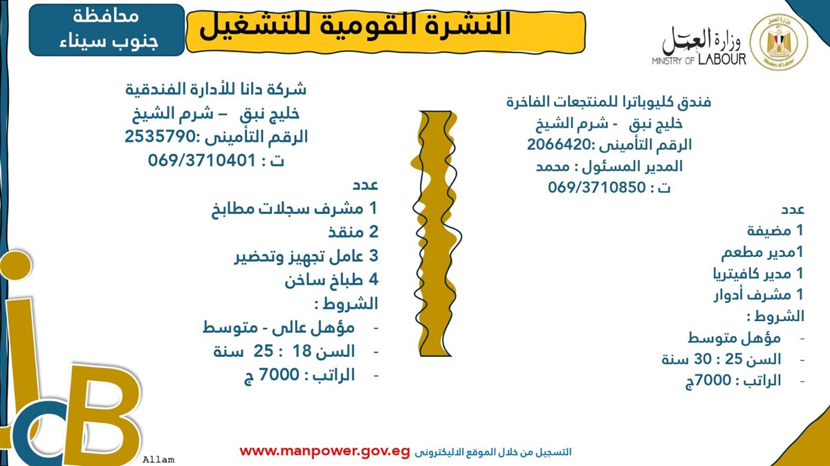 فرص عمل جديدة من وزارة العمل