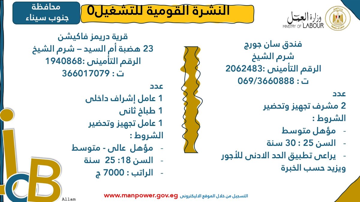 فرص عمل جديدة من وزارة العمل