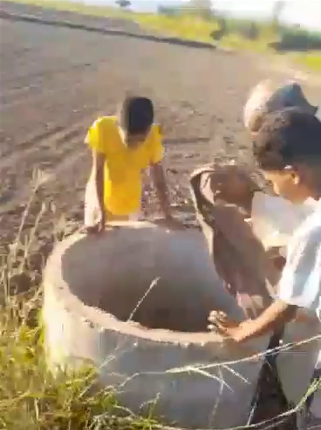 الجد وأحفادة ينقذون كلبا سقط في بئر بالأقصر
