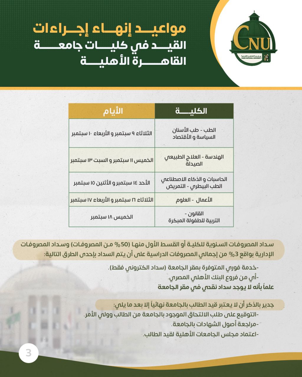 تنسيق كليات جامعة القاهرة الأهلية&nbsp;