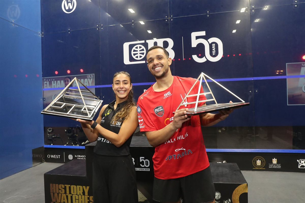 هانيا الحمامي ومصطفى عسل يتوجان ببطولة مصر المفتوحة للإسكواش
